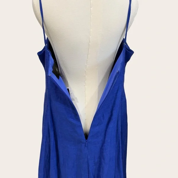 Muse by Marchesa SZ 12 Hydrangea A-Line Sleeveless Linen Blend Dress Agean Blue - Picture 12 of 16